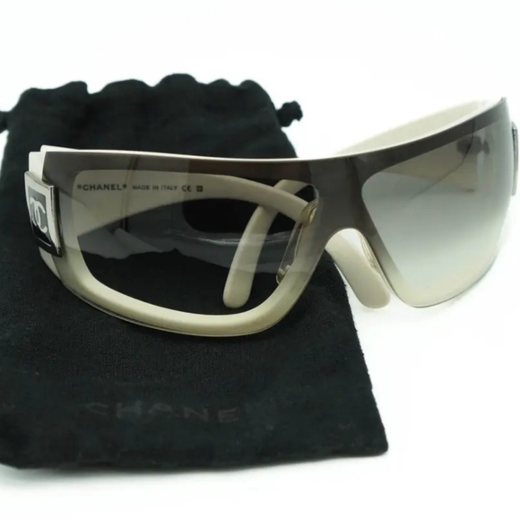 CHANEL White and Black Gradient Shield Sunglasses main image 4